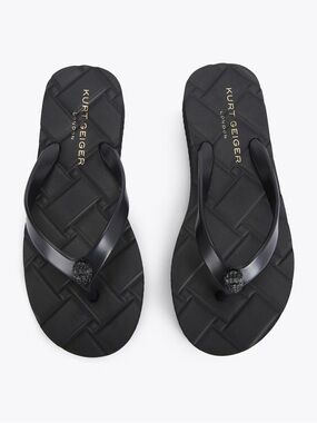 Kurt Geiger Kensington Quilted Thong Flip Flops Sandals Black 41